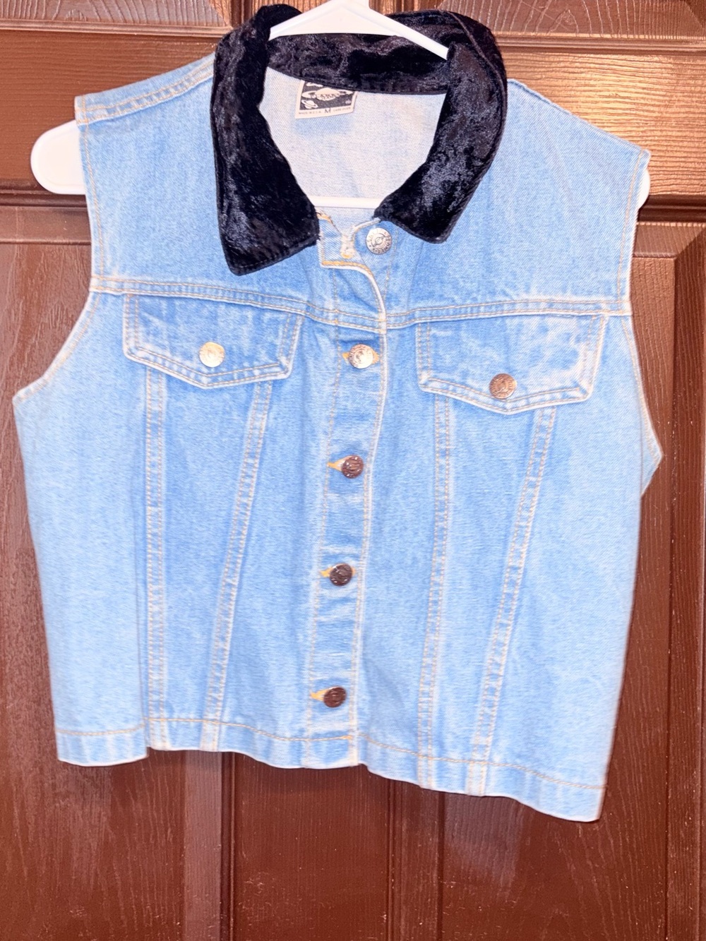Planet Jeans Vintage Denim Vest Blue with Black Corduroy Collar
